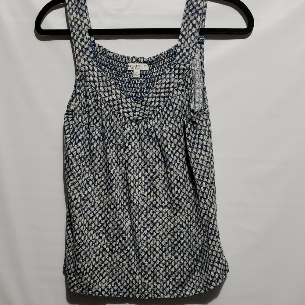 Liverpool Women's XS Blue and White Navy Text Dot Sleeveless Top‎
